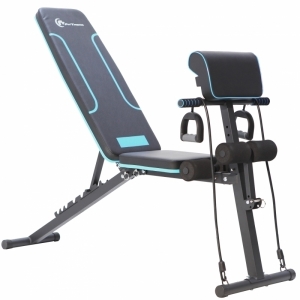 Banca de exercitii reglabila FitTronic Atletic B240, greutate suportata 120 kg, banca scott inclusa, corzi pentru brate