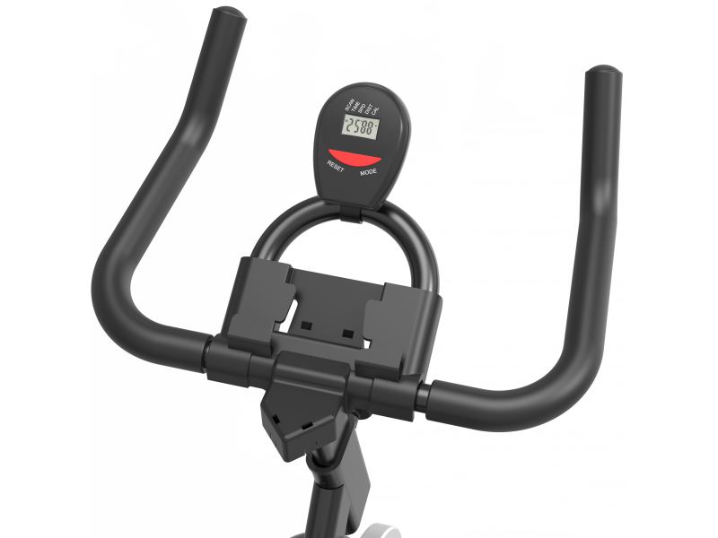 Bicicleta spinning BodyFit SB1500, afisaj electronic, volanta 7 kg, suport tableta