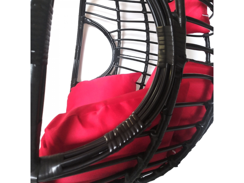 Leagan tip cuib DeHome L24 negru cu suport inclus si perna rosie, greutate suportata 150 kg
